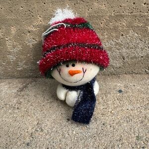 VTG Big Headed Snowman Ornament Glittery Christmas Decor